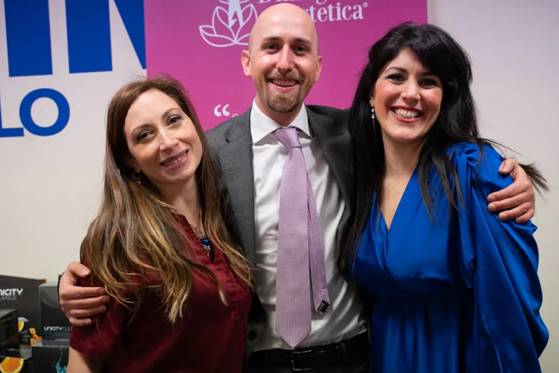 Simone Galloni con Sara Coppi, master in estetica, e la farmacista Dott.ssa Valentina Capoccia a un evento Dimagrire in Estetica